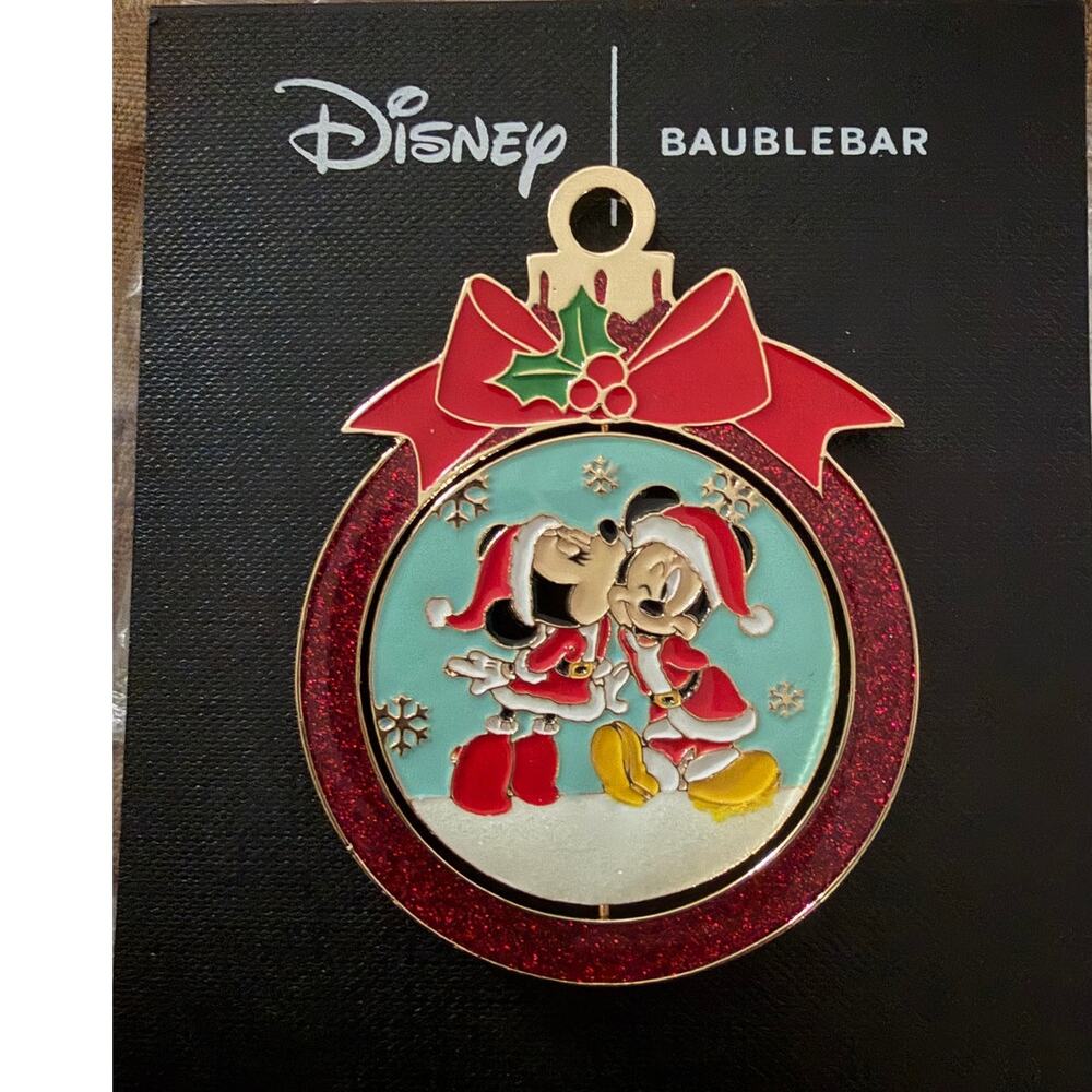 Disney BaubleBar Mickey & Minnie Mouse Reversible Christmas Pin NEW